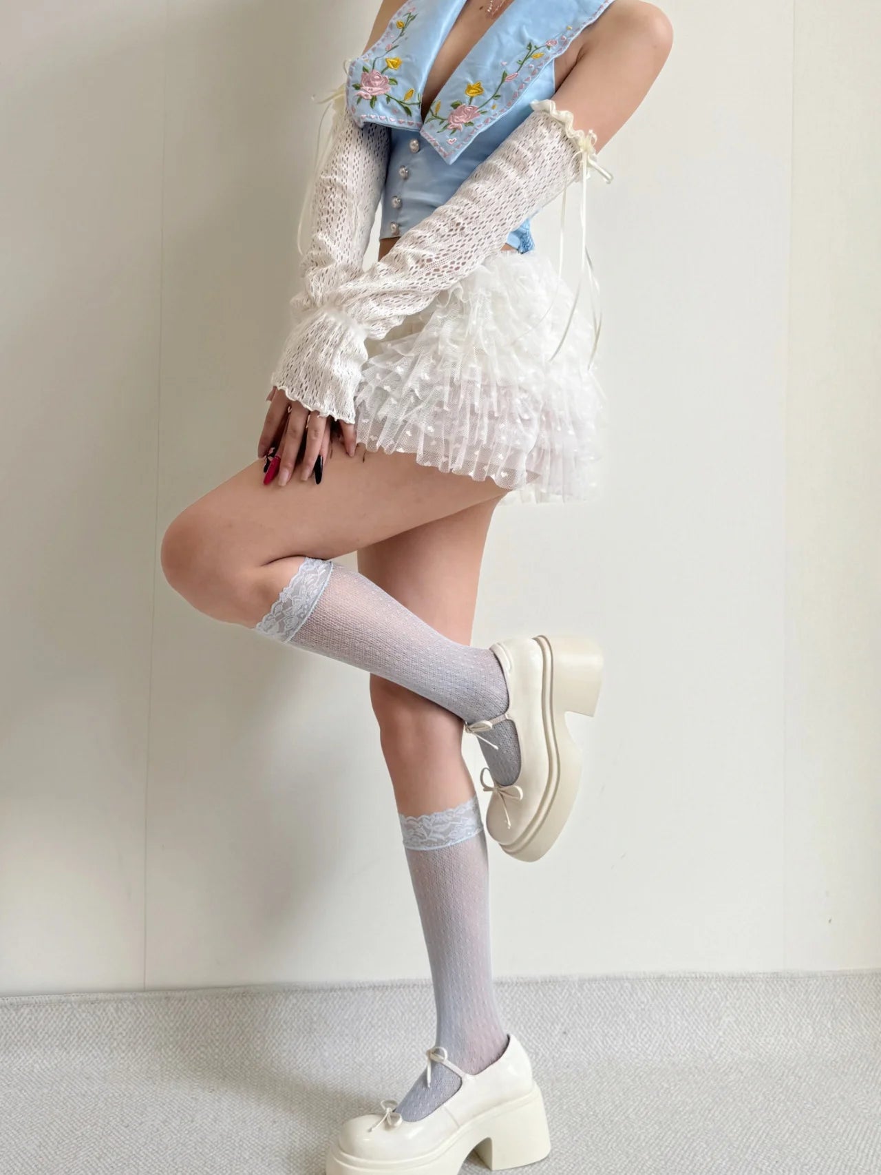 Sheer Lace Knee High Socks for Women, Y2K Coquette Kawaii Mesh Long Tube Socks, Breathable Stretchy Hosiery, 10 Colors to Choose.