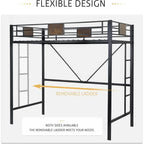 Twin Size Metal Bed Frame with Ladder, Rustic Style, No Box Spring Needed, Space-Saving for Bedrooms or Dorms