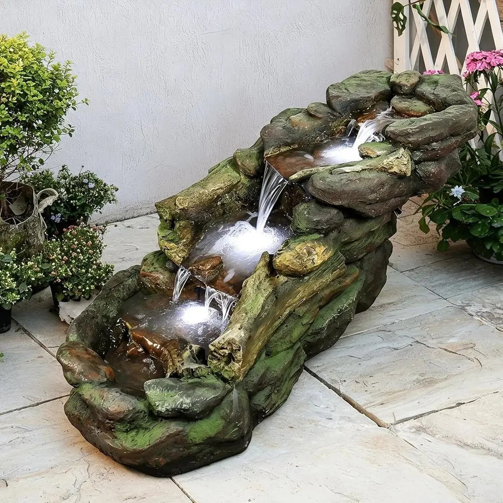 Multi-Tier Outdoor Water Fountain with LED Lights, Suitable for Patio, Garden, and Backyard Décor