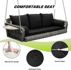 Outdoor Garden Yard Lawn Porch Swing, Wicker, Black Grey Rattan, 3 Person, Cushion, Cup Holder