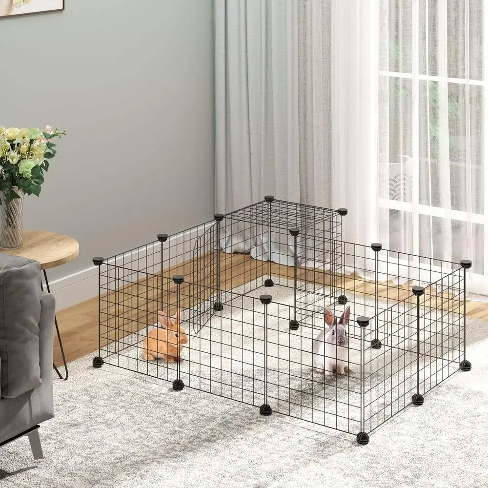 Customizable 2-Tier Metal Small Animal Playpen with Removable Mats, Ideal for Guinea Pigs, Rabbits, and Chinchillas