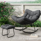 Oversized Papasan Rocking Chair With Footrest, Indoor Outdoor Egg Lounge Rocker, 350LBS Metal Frame For Patio Porch Living Room