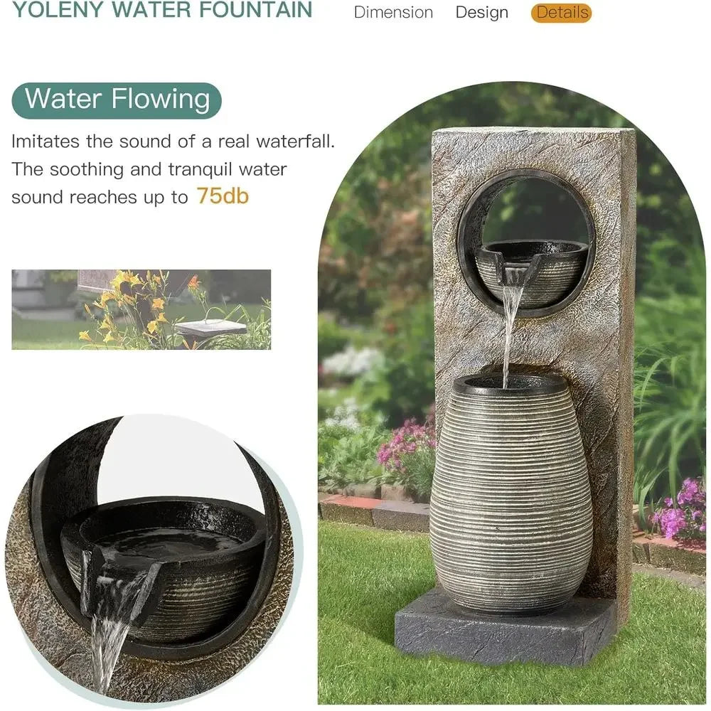 Illuminated Outdoor Mountain Fountain, 39.7 Tall, for Garden and Home Decor