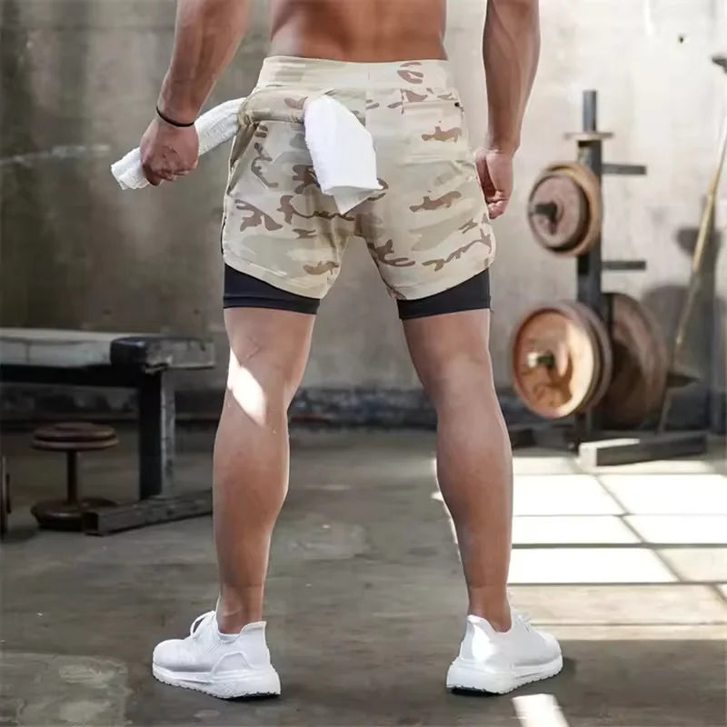Sports Shorts Jogging Training Quick Dry 2-in-1 Double Layer Elastic Waist Taffeta Regular Fit Summer Men Single Pair
