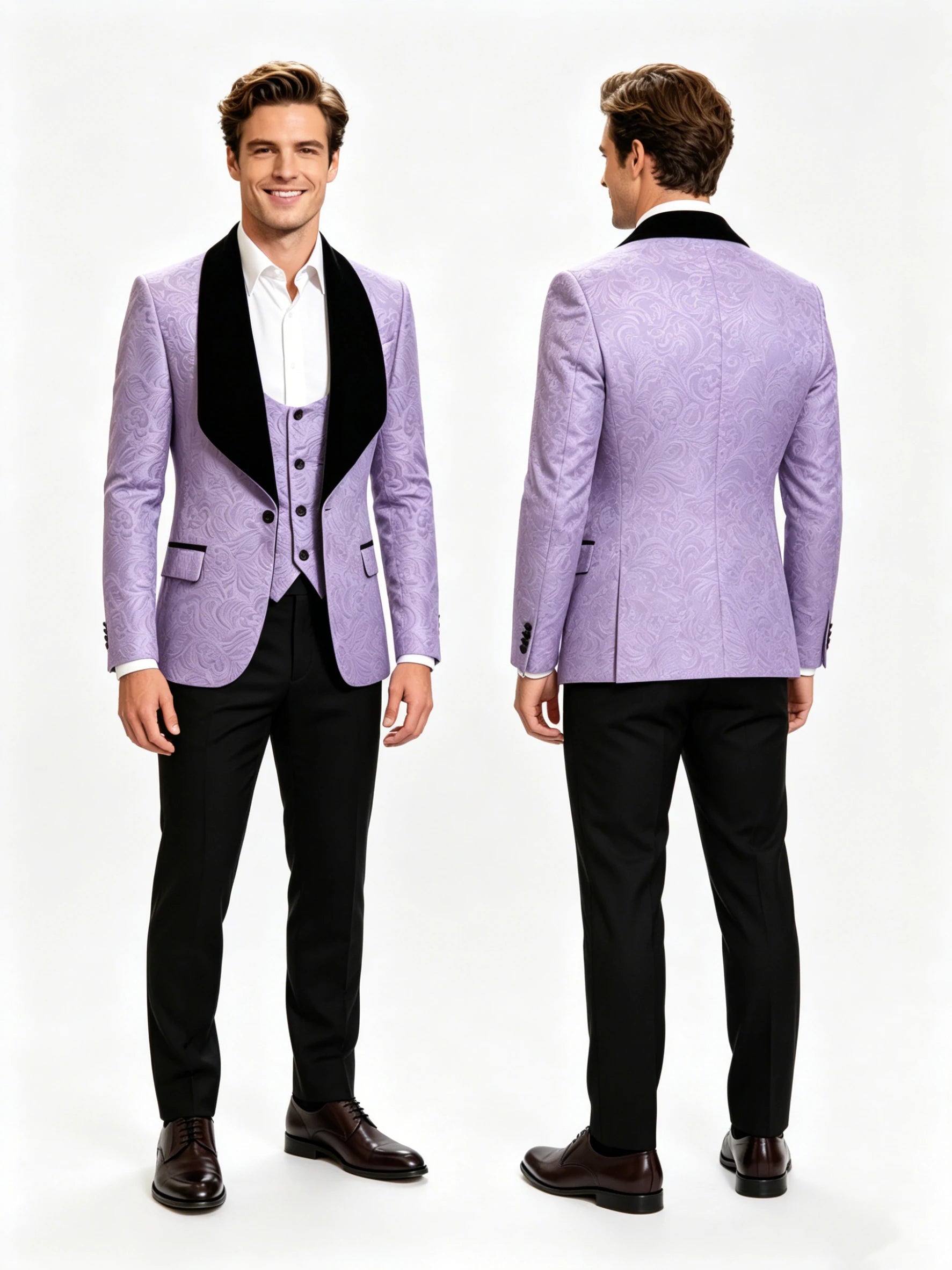 Men Suit 3 Piece Slim Fit Tuxedo for Men Paisley Suit Tux Shawl Lapel One Button Blazer Waistcoat Pant Set for Prom