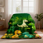 Cute Cartoon Jungle Baby Dinosaur Flannel Blanket Soft Warm Fleece Throw Blanket Lightweight Bed Decor Gift
