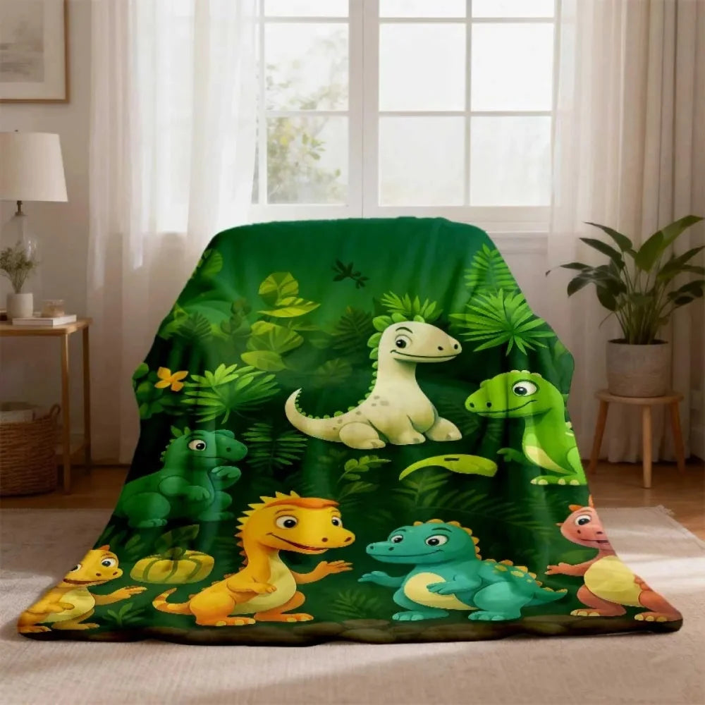 Cute Cartoon Jungle Baby Dinosaur Flannel Blanket Soft Warm Fleece Throw Blanket Lightweight Bed Decor Gift