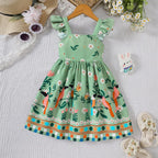 Girls Summer Style Small Fly Sleeve Plant Print Dress Casual Cute Floral A-Line