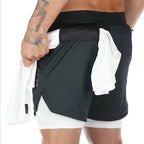 Sports Shorts Jogging Training Quick Dry 2-in-1 Double Layer Elastic Waist Taffeta Regular Fit Summer Men Single Pair