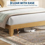 Boho Style Rattan Bed Frame with Natural Headboard & RGB LED Lights - Storage Headboard, Plain Wood Platform, Noise-Free Slats, No Box Spring Needed - Full
