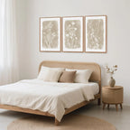 Set of 3 Framed Neutral Beige Boho Wildflower Botanical Canvas Wall Art Prints 24 X 36 Inch, Farmhouse Floral Artwork for Living Room Bedroom Above Bed Indoor Wall Decor