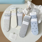 2026 Socks Women Spring Summer Blue Sea Salt Lace Stacking Socks Loose Design Medium Tube Korean Minimalist Cotton Socks