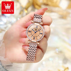 OLEVS 9942 Fashion Quartz Movement Watch For Women Full Of Diamond-set Strap Roman Scale Dial 30m Waterproof Luminous Watch