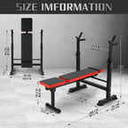Red Adjustable Folding Weight Bench for Full Body Workouts with Bar Rack - Home Gym Equipment