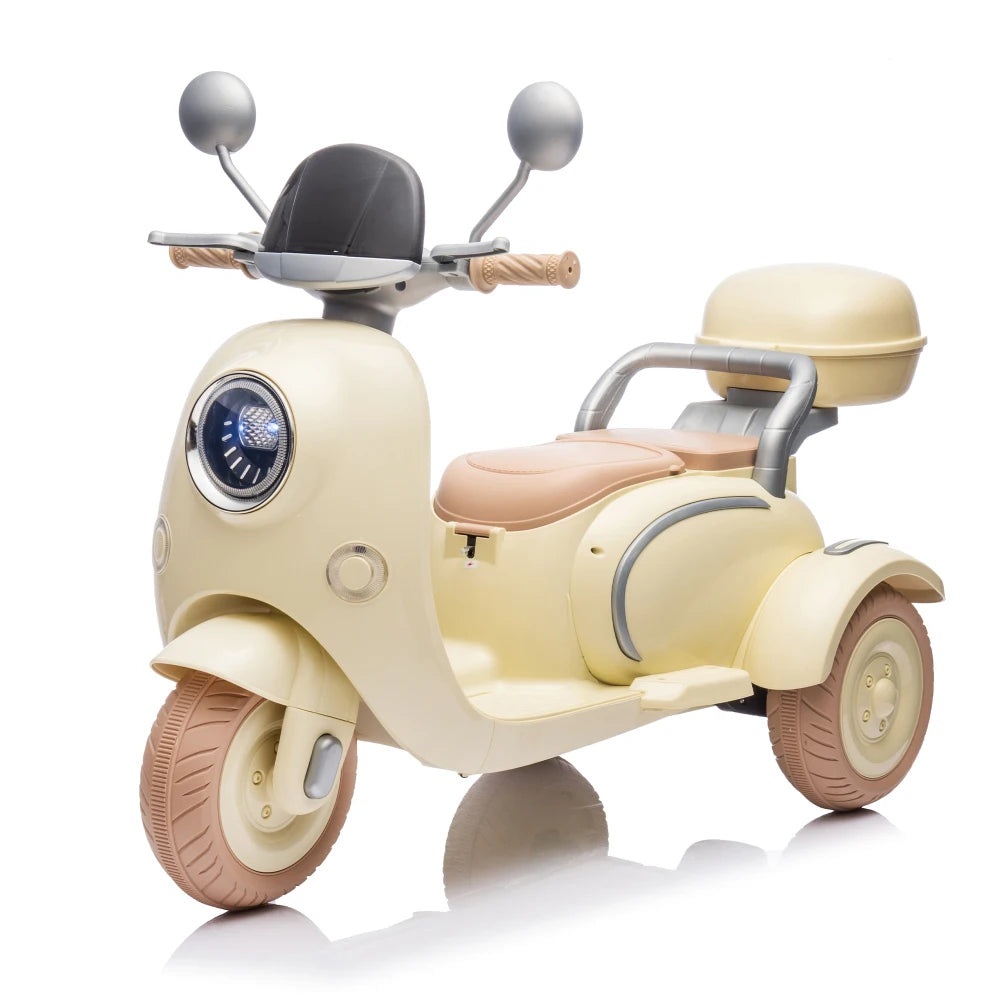 12V Two motors Kids Ride On Level Up Two-seater  Electric Motorcycle,Three-wheel Toy w/Music,Bluetooth,USB,Backseat flip adult seat,Portable Storage Hooks&Oversized  Trunk,LED Headlight  For Kids 3-6.
