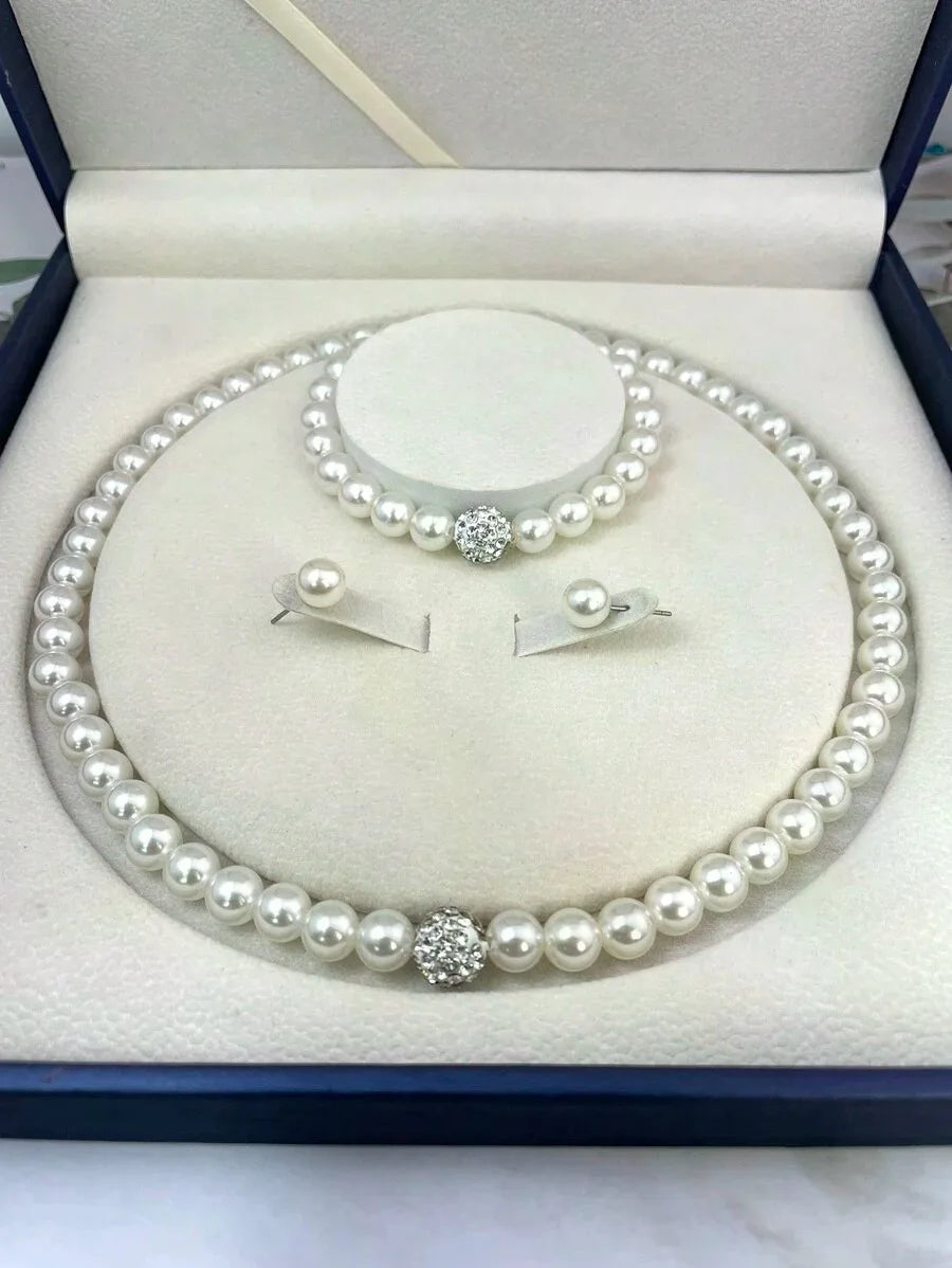 4Pcs/Set Fashion Pearl Necklace Earrings Bracelet Jewelry Set, Sophisticated Pearl Matching Accessory, Versatile Jewelry For Wedding Ceremony, Surprise Gift For Women Girls