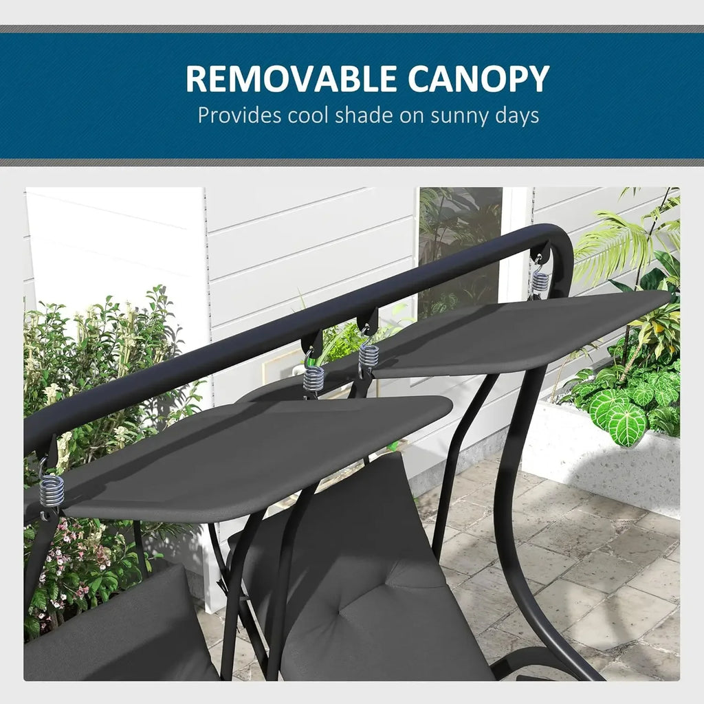 Double Seat Outdoor Patio Swing Chair Glider with Removable Canopy And Cup Holders for Porch Garden Poolsid Furniture
