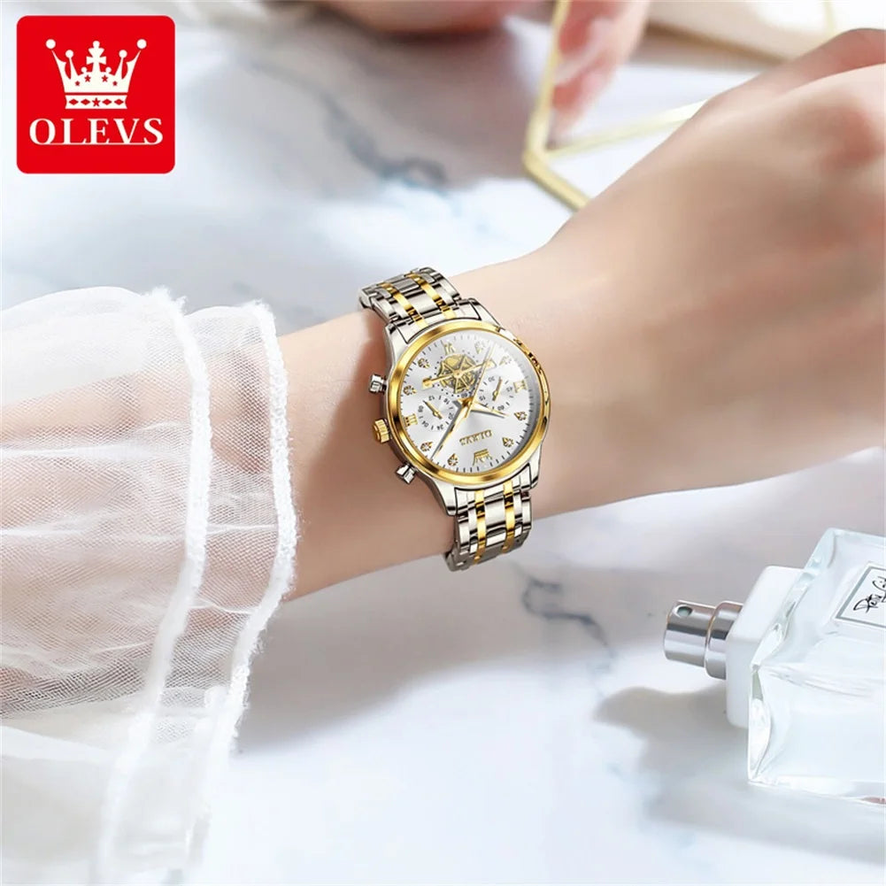 OLEVS 2897 Elegance Original Quartz Movement Women Watch Multifunctional Diamond Dial Luminous Function 30m Waterproof Watch