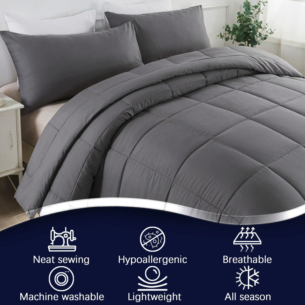All Season Lightweight Comforter Set 3Pcs Soft Quilted Bedding Sets Box-Stitch Bed in a Bag Include 1 Comforter 2 Pillowcases Breathable Home Bedroom Textile Decor
