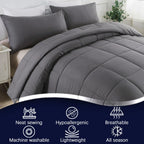 All Season Lightweight Comforter Set 3Pcs Soft Quilted Bedding Sets Box-Stitch Bed in a Bag Include 1 Comforter 2 Pillowcases Breathable Home Bedroom Textile Decor