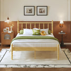 Twin XL Bamboo Platform Bed Frame With Scalloped Headboard 14 Inch Height Metal Slat Support