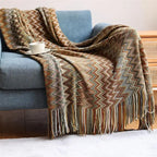 100% Acryl Hand Knitted Blanket with Tassel Summer Blanket Bed Sofa Travel Breathable Chic Bohemian Soft Comfortable Blanket