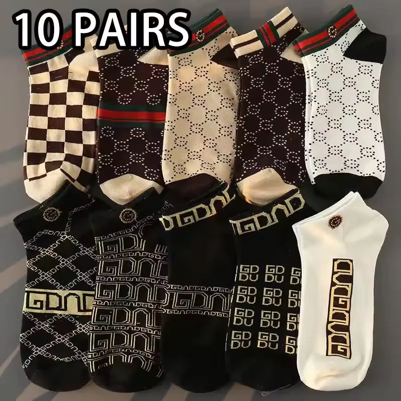 US Warehouse Fast Shipping 5/10 Pairs Men Thin Breathable Low Cut Ankle Socks Anti Odor Moisture Wicking Lightweight Comfort Versatile Daily Casual Footwear Support Dropshipping