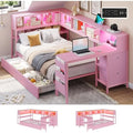 Twin Bed with Desk, Charging Station, Bookcase, and LED Lights for Girls - Storage Daybed, No Box Spring Needed