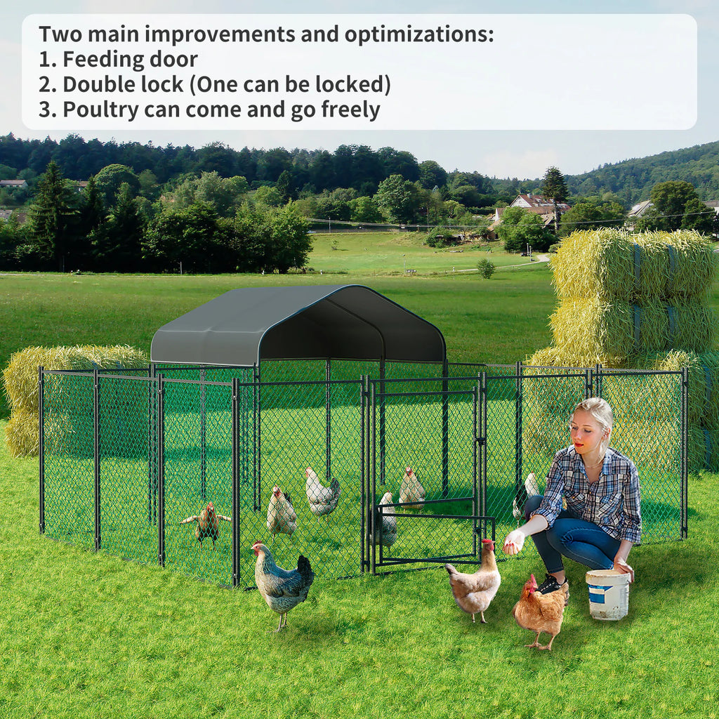 Large Metal Chicken Coop Cage Chicken Run with Waterprrof Cover Walk-in Cage Kennels Poultry House for Outdoor Hens Ducks Gooses