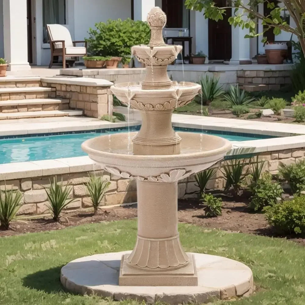 3-Tier Bubbler Fountain, 48.4 Outdoor Waterfall for Yard and Garden Decor