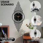 Modern Black Metal Wall Clock, Art Deco Style Large Decorative Clock for Living Room, Silent Non-Ticking Hanging Clock with Geo