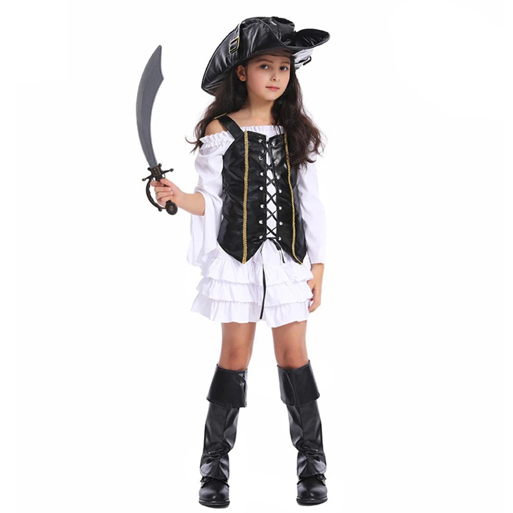 Halloween Costume Adult Women Pirate Buccaneer Corset Top Blouse Tiered Skirt Boots Set, Victorian Renaissance Fair Masquerade Party Carnival Stage Show Performance Dress Up