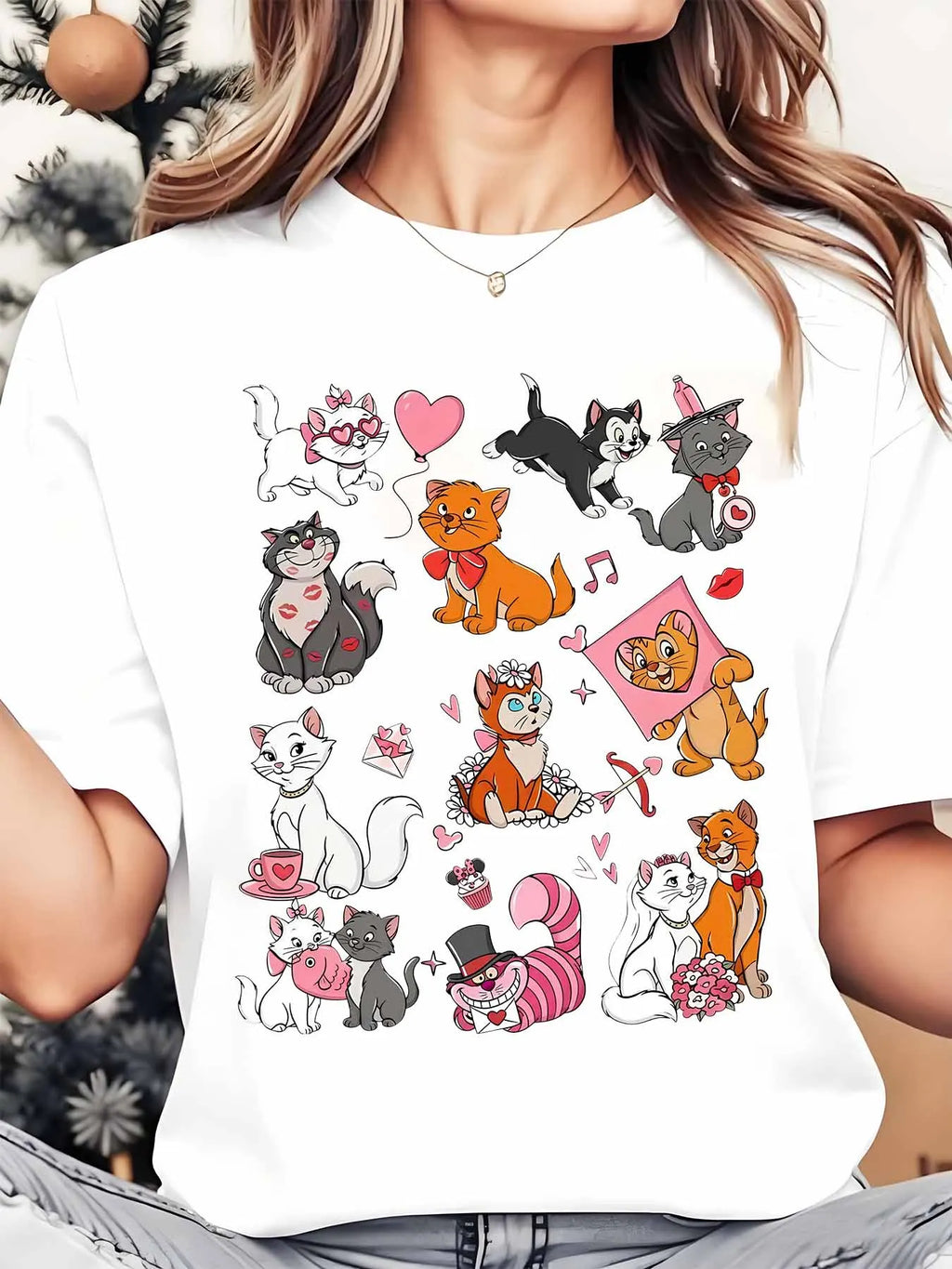 Disney Cats And Dogs Characters Women's Round Neck Shirt Summer Tops Comfortable Unisex Casual Short Sleeve Tee