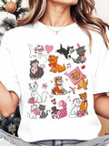 Disney Cats And Dogs Characters Women's Round Neck Shirt Summer Tops Comfortable Unisex Casual Short Sleeve Tee