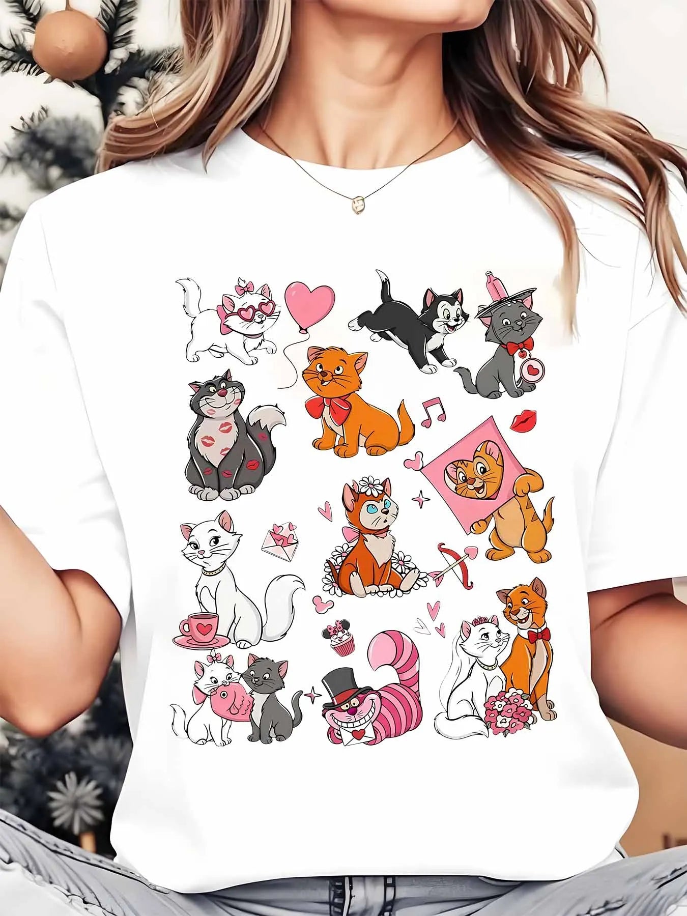 Disney Cats And Dogs Characters Women's Round Neck Shirt Summer Tops Comfortable Unisex Casual Short Sleeve Tee