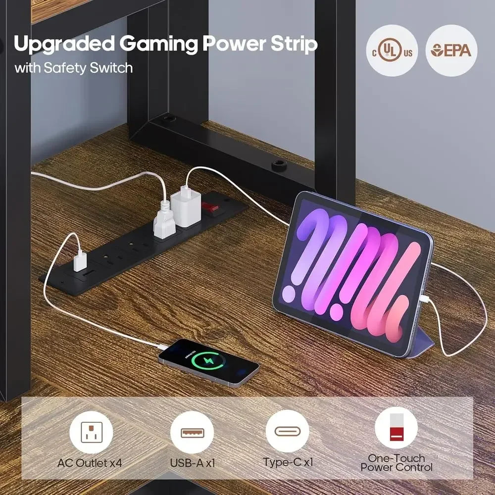 Full Size Gaming Loft Bed with Desk, Storage Drawers, Power Outlet, Metal Frame, RGB Lights, Space-Saving Design for Teens, Guar