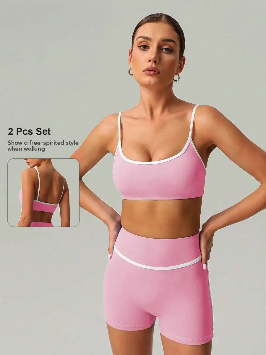 2 PCS Women Sports Bra And Shorts Set For Yoga Running