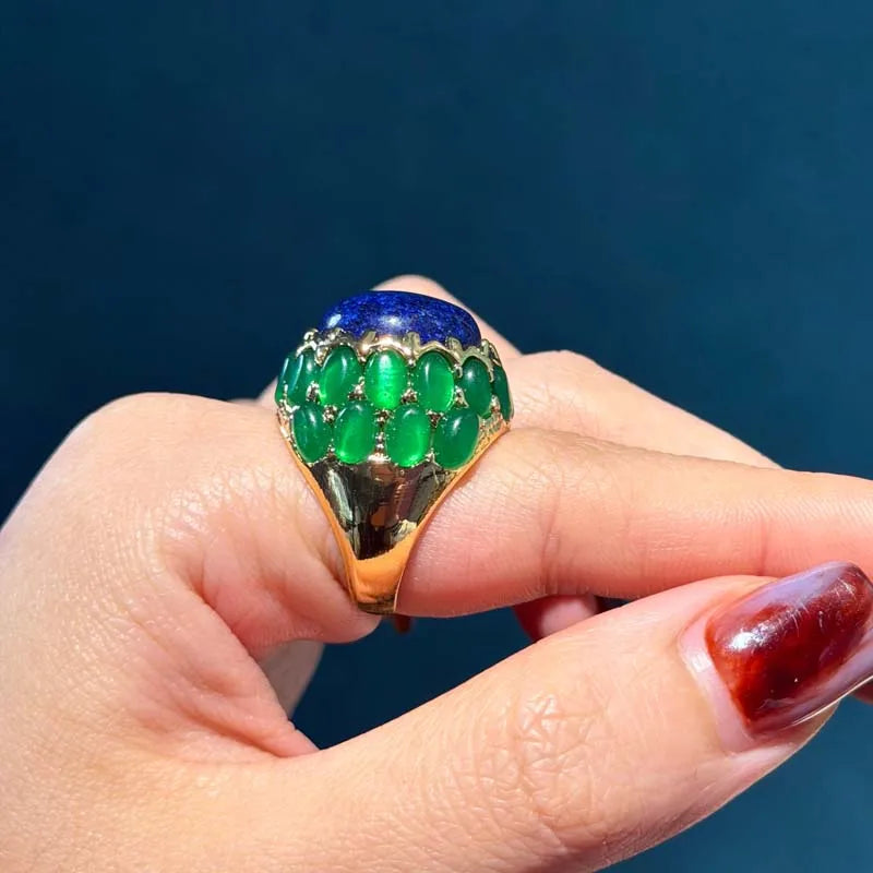 Vintage Red Stone Rings For Woman Round High Quality Blue Glaze Gold Color Luxury Designer Jewelry Accessories Party 2026
