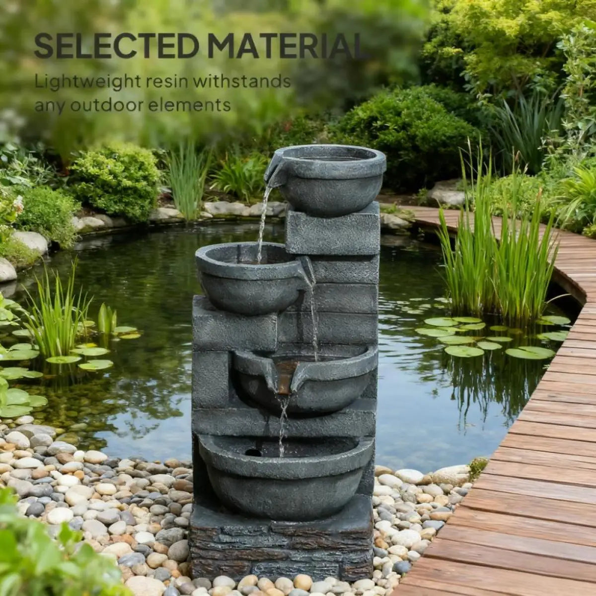 Garden Fountain,Tall Outdoor Waterfall Fountain with LED Lights, 4-Tier Resin Cascading Water Bowls with Pump On-Site