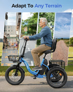 Spacewalk Electric Tricycle for Adults, Folding Trike Bike for Adults | 748.8Wh Removable Battery, Peak 1200W Motor, 18*3.0 Fat Tire, Step-Thru Electric Tricycle, Up to 60 Miles, 18MPH