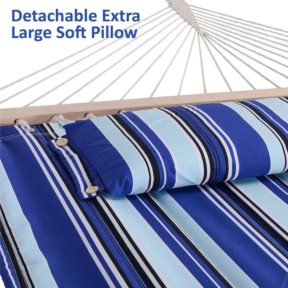 Heavy-Duty Outdoor 2-Person Hammock with Stand, Max 475lbs Capacity, Blue Stripes