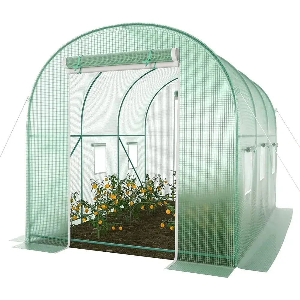 10x7x7 Heavy-Duty Walk-In Greenhouse with Portable Plastic Cover and Watering System