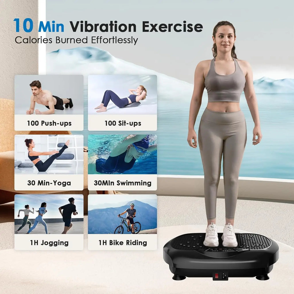Home Exercise Vibration Plate, Steel Material, Gray Color, for Lymphatic Drainage & Weight Loss, with Resistance Bands & Remote