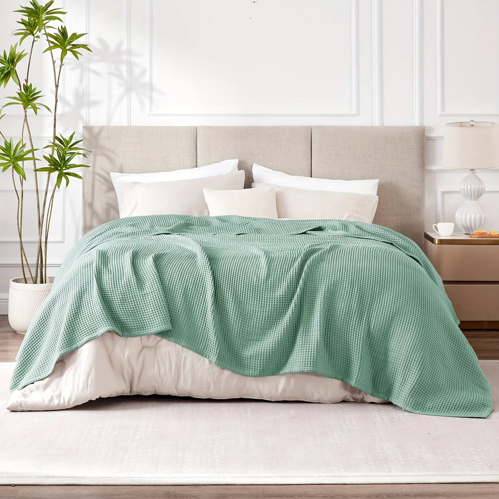 1pc Lightweight Waffle Weave Cooling Blanket for Hot Sleepers, Breathable Summer Blanket Full/Queen Size, Cozy Woven Textured Blanket for Couch Bed Sofa Home Decor