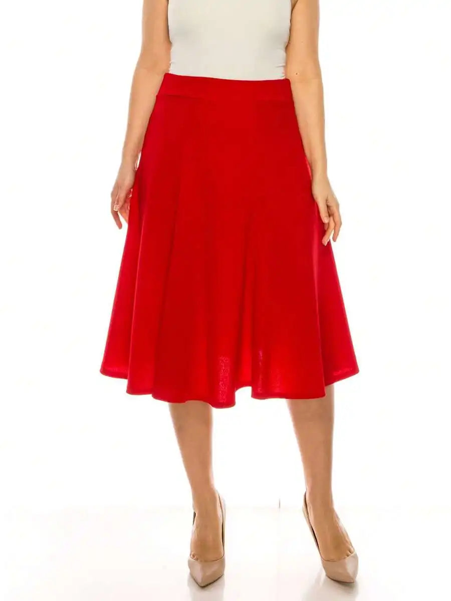 Plus Size Solid Flared Midi Skirt Lightweight A-Line For Everyday Wear