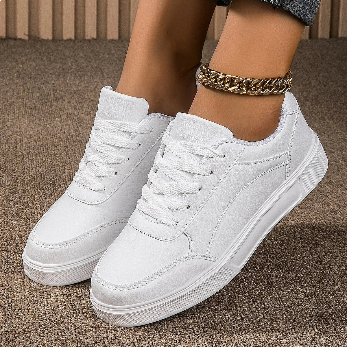 Baasploa Women Casual Sneakers Leather Platform Sneakers Classics Comfort Non-Slip Skateboarding Shoes
