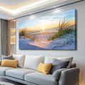 Framed Blue Ocean Beach Sunset Grass Landscape Canvas Wall Art Prints Extra Large, Coastal Seascape Wall Decor for Living Room Bedroom Office Indoor Home Display