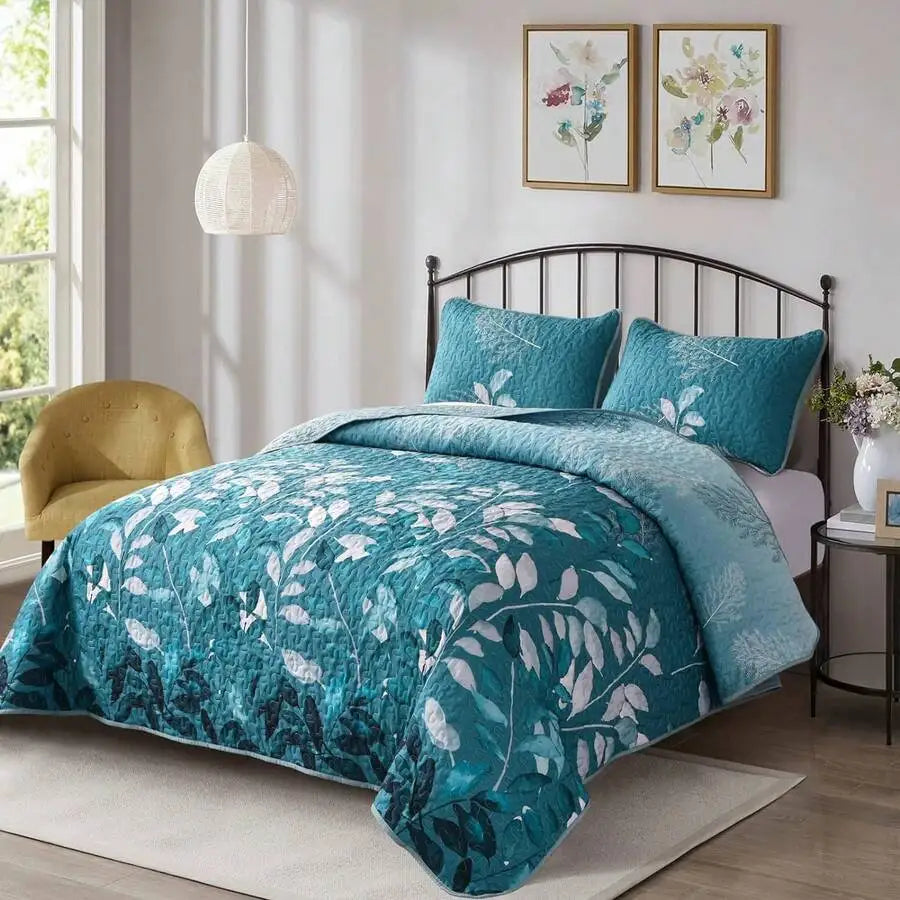3 Pieces  Yellow Flower Quilt Set Twin Full Queen King Size, Paisley Patchwork Plaid Bedspread Bedding Sets  Coverlet Set.