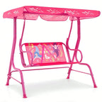 2-Seater Porch Swing Chair With Metal Stand Adjustable Canopy Outdoor Furniture