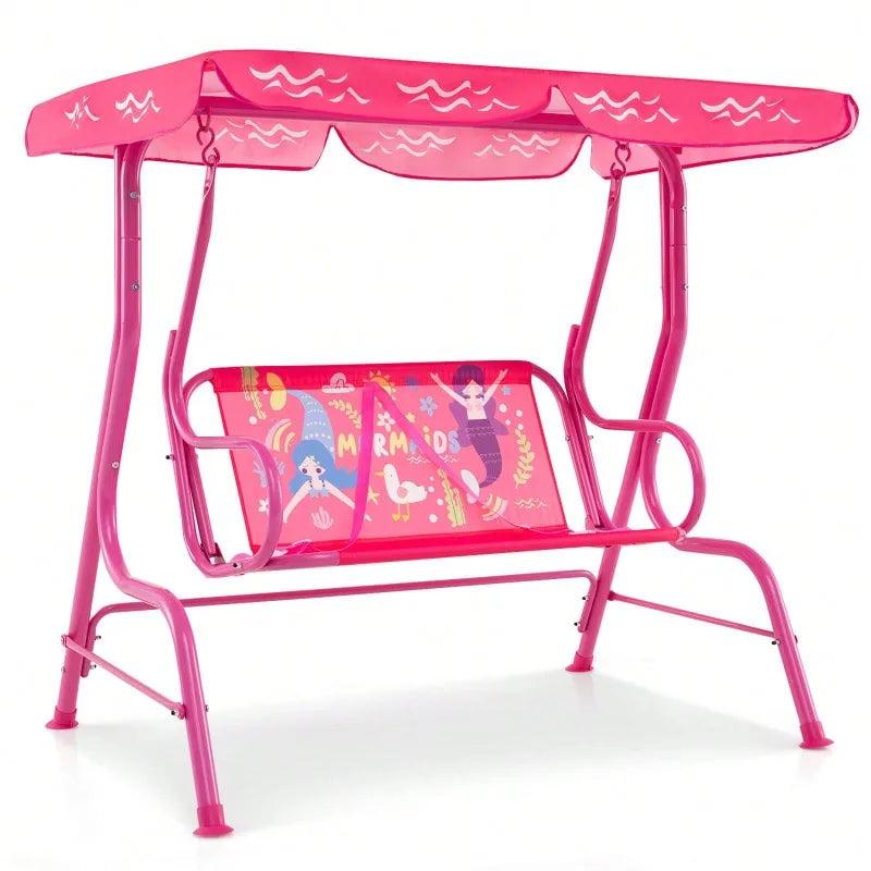 2-Seater Porch Swing Chair With Metal Stand Adjustable Canopy Outdoor Furniture